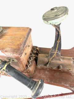 Similar to a vintage CHICAGO TELEPHONE SUPPLY CO. Oak Wood Double Box Wall Phone, incomplete