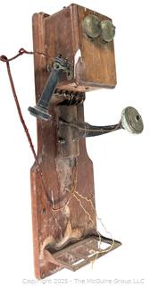Similar to a vintage CHICAGO TELEPHONE SUPPLY CO. Oak Wood Double Box Wall Phone, incomplete