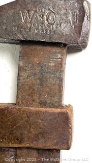 Group of six (6) antique monkey wrenches including COES WRENCH CO. MONKEY WRENCH WITH WOODEN HANDLE 8 1/2' WORCHESTER. MASS