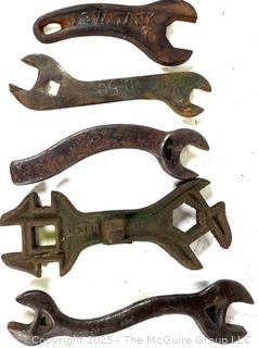 Five (5) Antique Iron Wrenches Including USW TANK and D-50 