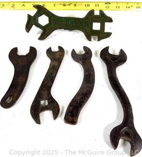 Five (5) Antique Iron Wrenches Including USW TANK and D-50 