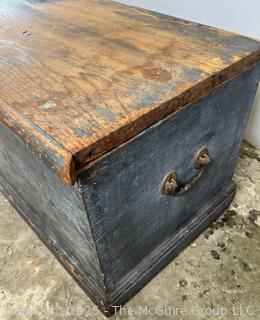 Antique hinged wooden box w/paper lining. 36x17x17"