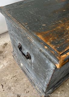Antique hinged wooden box w/paper lining. 36x17x17"