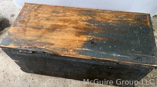 Antique hinged wooden box w/paper lining. 36x17x17"