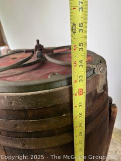Antique Hand Crank Oak and Iron Butter Churn Barrel 0n Stand