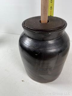 Wood and Crockery Butter Churn