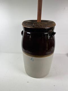 Wood and Crockery Butter Churn