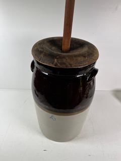 Wood and Crockery Butter Churn