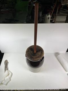 Wood and Crockery Butter Churn