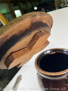 Wood and Crockery Butter Churn