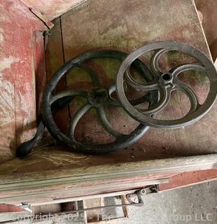 Antique Belt Driven Grain Fanning Mill Made by Grader and Chaffer. Original Paint and Stenciling