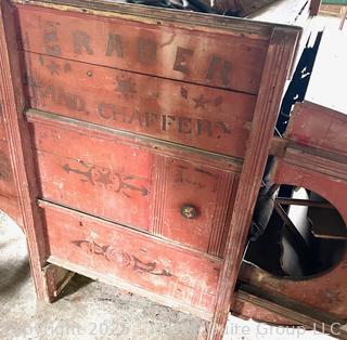 Antique Belt Driven Grain Fanning Mill Made by Grader and Chaffer. Original Paint and Stenciling