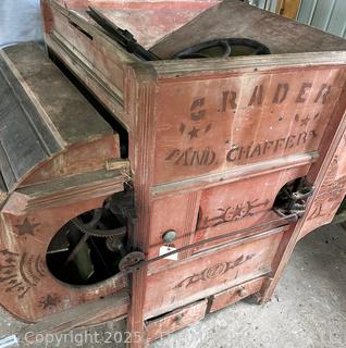 Antique Belt Driven Grain Fanning Mill Made by Grader and Chaffer. Original Paint and Stenciling