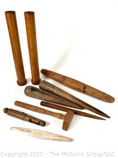 Assortment of 19th C Treenware Including Wooden Pegs and Sailors Fids