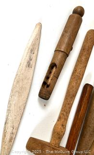 Assortment of 19th C Treenware Including Wooden Pegs and Sailors Fids