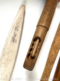 Assortment of 19th C Treenware Including Wooden Pegs and Sailors Fids