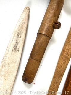 Assortment of 19th C Treenware Including Wooden Pegs and Sailors Fids