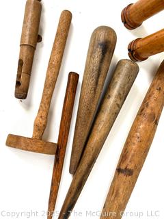 Assortment of 19th C Treenware Including Wooden Pegs and Sailors Fids