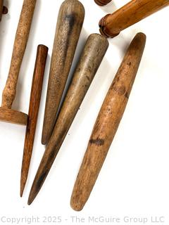 Assortment of 19th C Treenware Including Wooden Pegs and Sailors Fids