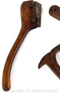 Group Including Specialized Task Wooden Hand Saws, Marking Gages, Awl and Lufkin Boxwood Folding Rule 
