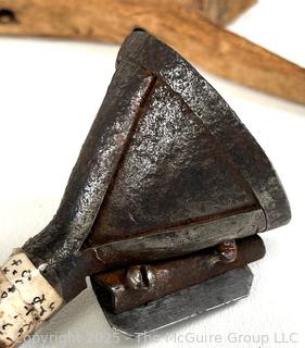 Grouping of Traditional Hand Tools Used by Cobblers and Wheelwrights Tradesmen Including Hand Forged Iron Spoke Trimmer