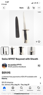Swiss M1957 Bayonet w/ Sheath and Leather Belt Holster