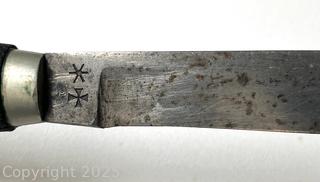 Bowie Hunting Knife w/ Leather Scabbard Stamped Joseph Rodgers & Sons, Sheffield England. Measures 8.5", Blade 4.25"