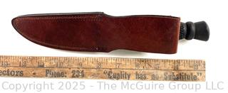 Bowie Hunting Knife w/ Leather Scabbard Stamped Joseph Rodgers & Sons, Sheffield England. Measures 8.5", Blade 4.25"