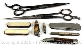 Grouping of Pocket Knives and Vintage German Shears 