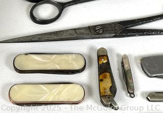 Grouping of Pocket Knives and Vintage German Shears 
