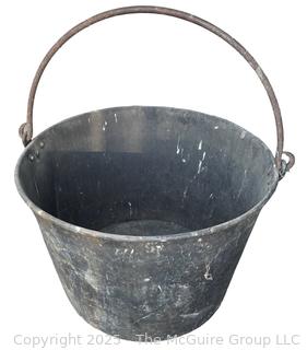 Large Brass Kettle w/ Forged Handle.  Note Damage in Photos. 