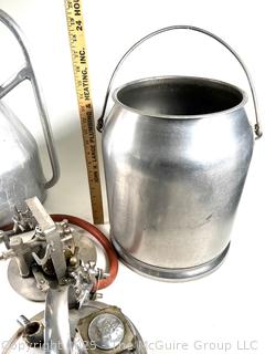 Vintage Milking Equipment Including a Stainless Steel Milk Can and Components of an EMPIRE Milking Machine. 