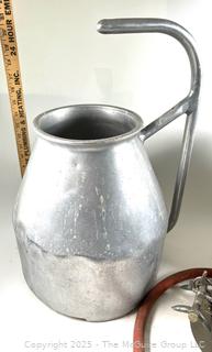 Vintage Milking Equipment Including a Stainless Steel Milk Can and Components of an EMPIRE Milking Machine. 