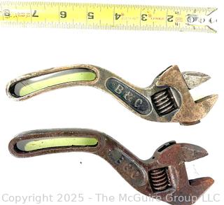Two (2) B&C (Bemis & Call) Adjustable Wrenches w/ Curved Handles. 6"