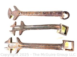 Three (3) 19th C Cast Iron Carriage Wagon Combination Wrenches  Including Sheldon Axel