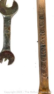 Grouping of Antique Hand Tools Including Monkey Wrench, Hand Drill Bit,  Pliers and Drawshave