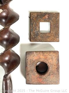 Grouping of Antique Hand Tools Including Monkey Wrench, Hand Drill Bit,  Pliers and Drawshave