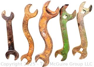 Five (5) Antique Iron Wrenches Including D-51 & D-52 w/ Original Green Paint. 