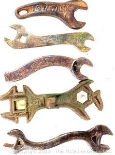 Five (5) Antique Cast Iron Wrenches Including USW TANK and D-50 