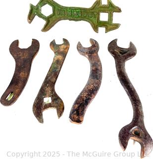 Five (5) Antique Cast Iron Wrenches Including USW TANK and D-50 