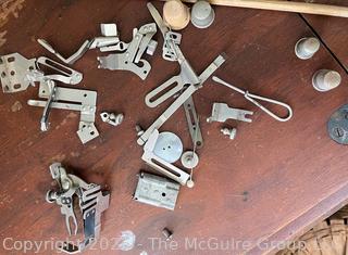 Vintage SINGER "Red Eye" Model Treadle Sewing Machine and Cabinet w/ Accessories.