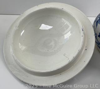 Antique Wedgewood & Co. England Chamber Pot with Lid & Handle Semi-Porcelain Blue Floral Transfer