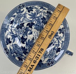 Antique Wedgewood & Co. England Chamber Pot with Lid & Handle Semi-Porcelain Blue Floral Transfer