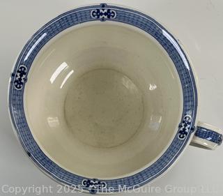 Antique Wedgewood & Co. England Chamber Pot with Lid & Handle Semi-Porcelain Blue Floral Transfer