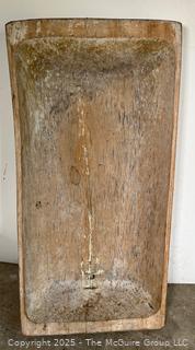 Single Plank Carved Wooden Bread Dough Bowl Primitive Wood Trencher. Reinforced. Measures 19 x 38".  