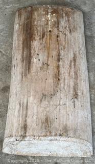 Single Plank Carved Wooden Bread Dough Bowl Primitive Wood Trencher. Reinforced. Measures 19 x 38".  