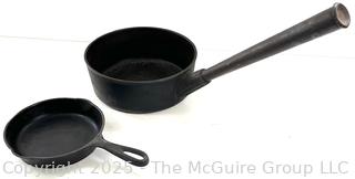 Cast Iron Frying Pan (#3) and Long Handled Pot 