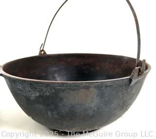 Two (2) Cast Iron Pots w/ Wire Bales for Cooking or Possibly Lead Smelting