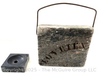 Soapstone "Bed-Warmer" w/ Wire Bale. Branded