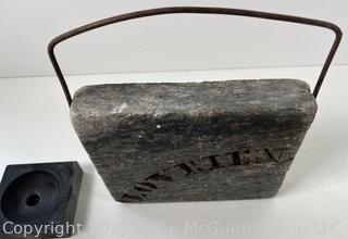 Soapstone "Bed-Warmer" w/ Wire Bale. Branded